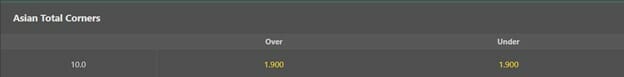 bet365 Asian Total Corners Screenshot