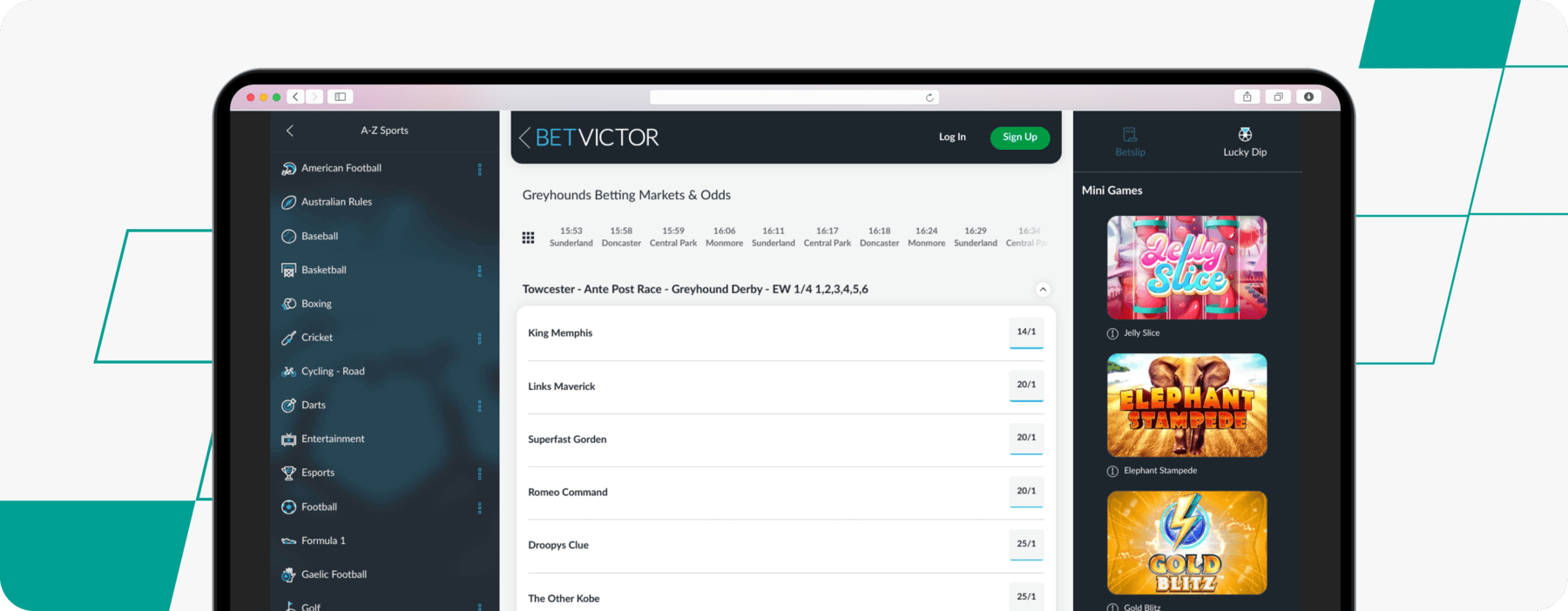 screenshot of betvictor greyhound derby betting odds